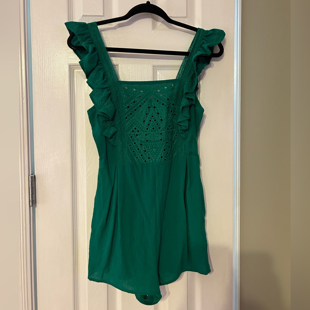 Hummingbird Teal Ruffle Romper